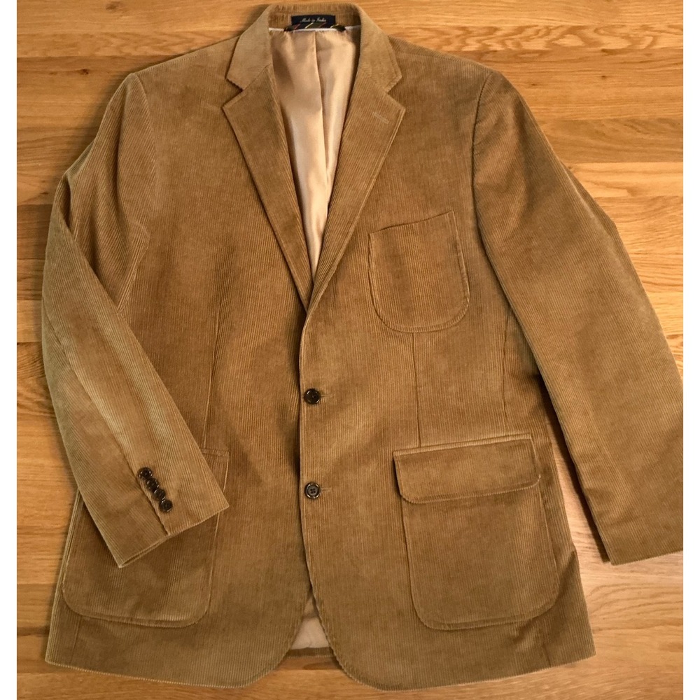 Lands End Corduroy Blazer Mens 42R Camel Tan Professor Academia Sport Coat